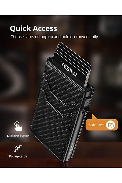 erorex Credit Card Holder Rigid Aluminum Pop Up Card Holder With Banknote Pocket Automatic Metal Wallet