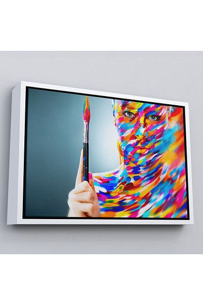 Harita Sepeti Pictură de perete decorativă pe pânză pentru femeie artistă cu cadru alb