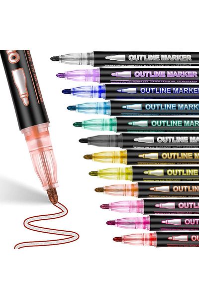 erorex Double Line Outline Pens 12 Colors Glotter Pens Outline Metalic Marker Writing Drawing Pens For