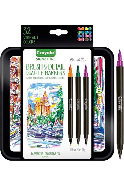 erorex Brush And Detail Dual Tip Markers Kids At Home Activities 32 Colors 16 Count