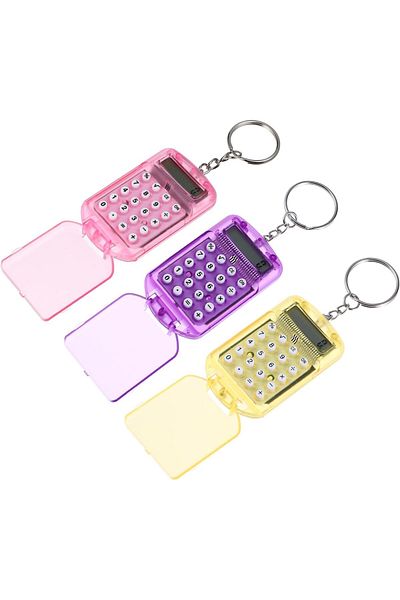 erorex 3Pcs Pocket Compact Portable Mini Electronic Calculator Keychain Multicolor Compact Lightweight