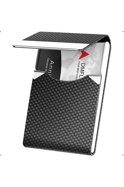 erorex Business Card Holder Pu Leather Magnetic Business Card Holder Black Carbon Metal Business Card Case