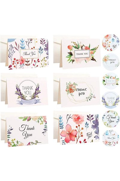 erorex Thank You Cards Set 18 Colorful Floral Watercolor Greeting Cards With Envelopes And Stickers For