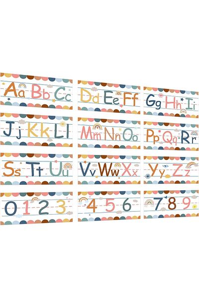 erorex 12 Pcs Alphabet Bulletin Board Set Rainbow Abc Number 0 9 Line Wall Decorations With 3 Sheets