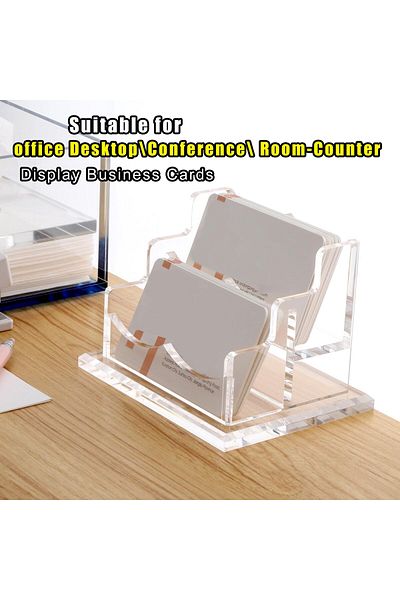 erorex 2 Tier Acrylic Business Card Holder For Desk Premium Clear Card Organizer With Non Slip Base Holds