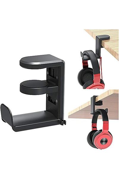 erorex Aluminum Headphone Stand Hanger Foldable Headset Holder Clamp Hook Under Desk With Cable Clip