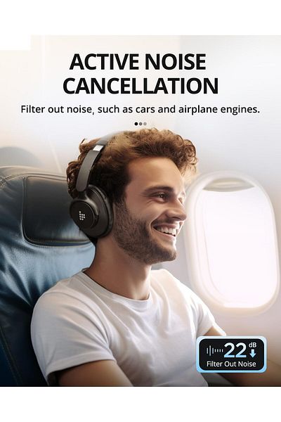 erorex سماعات Sounfii Q20 اللاسلكية فوق الأذن بتقنية إلغاء الضوضاء النشطة وسماعات بلوتوث مع وقت تشغيل يصل إلى 60 ساعة