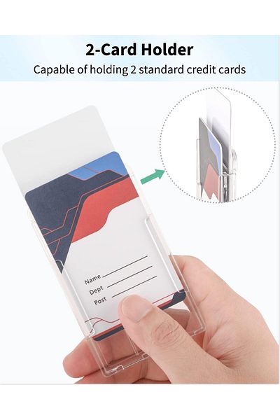 erorex 2 Pack Vertical 2 Card Badge Holder With Thumb Slot Hard Transparent Pc Case Protector For Office