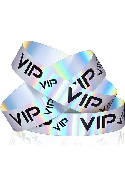 erorex 50 Pack Vip Plastic Wristbands Party Wristbands For Events Vip Custom Plastic Silver Paper Wrist