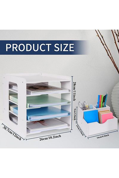 erorex 5 Tier Office Paper Organizer For Desk Desktop White File Holder File Organizer Paper Sorter Mail