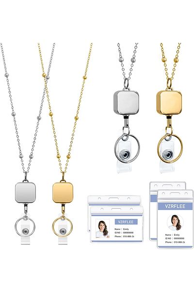 erorex Retractable Badge Reel Lanyard With Id Holders 2 Piece Lanyards For Id Badges With 4 Badge Holders