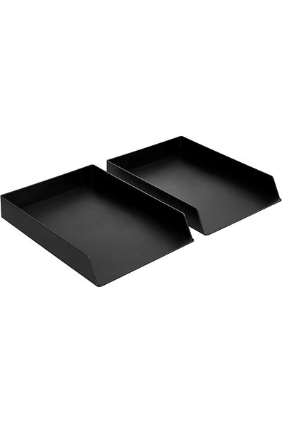 erorex Rectangular Plastic Desk Organizer Letter Size Tray Black 2 Pack