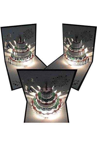 erorex 3D Birthday Cards Warming Led Light Birthday Cake Music Happy Birthday Card Postcards Pop Up