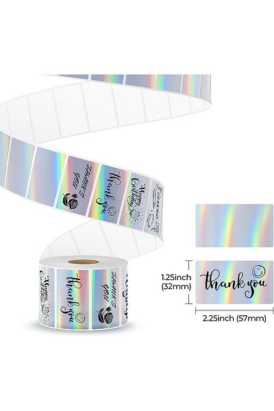 erorex Adhesive Name Tag Labels Stickers 5.7X3.2Cm Holographic Silver Thermal Sticker Barcode Label Paper
