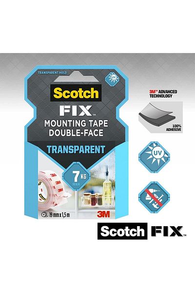 erorex Mount Transparent Tape 19Mm X 1.5M 1 Roll Pack Holds Up 1 Kg. Per 20Cm Clear Color Good Strength