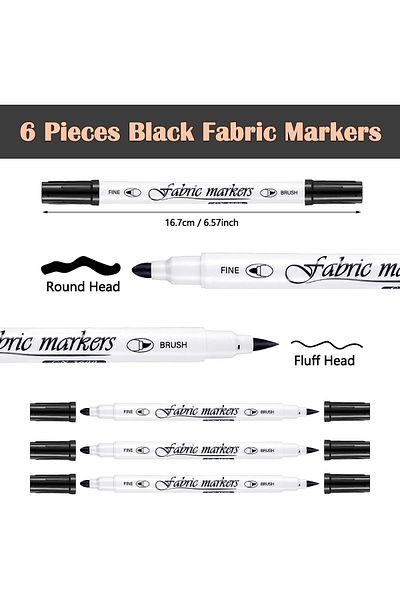 erorex White Paint Pen 6Pcs White Markers Double Ended Cloth Drawing Pen Cloth Doodle Pen Fine Tip Textile