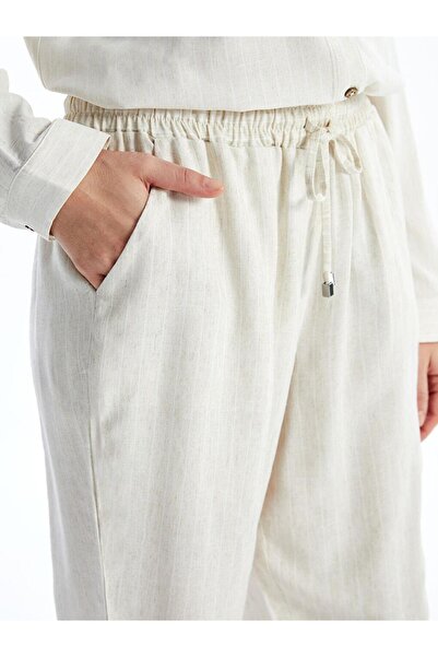 LC Waikiki Plain Linen Blend Women's Trousers with Elastic Waist