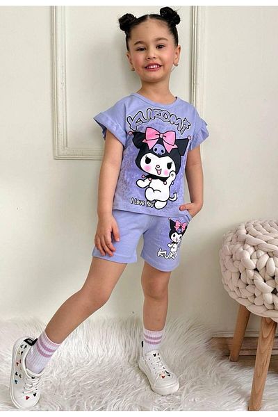 şıklık durağı Girl Children Trend Printed Cotton Summer Shorts Suit