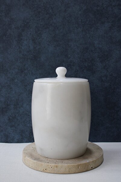 Marbleage Afyon Beyaz Mermer Çöp Kovası - Limon Model