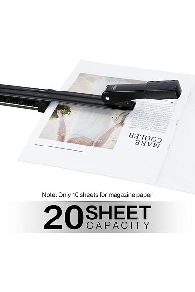 erorex Long Reach Stapler 20 Sheet Capacity Long Arm Standard Staplers For Booklet Or Book Binding Black
