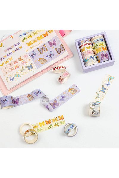 erorex Colorful Butterfly Washi Tape Gold Foil Washi Art 5 Sizes Decorative Scrapbook Diy Decor And Craft