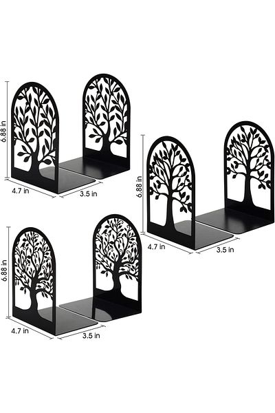 erorex Book Ends Metal Bookends For Shelves Decorative Tree Stopper For Heavy Books Black Ends To Hold