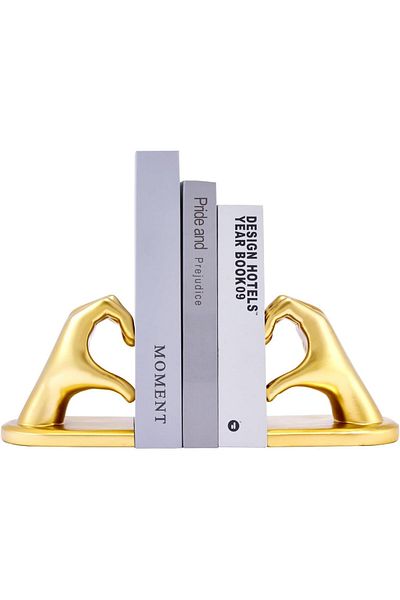 erorex Decorative Book Ends Book Ends Heart Design Modern Bookends For Shelves Non Skid Bookend Heavy Duty