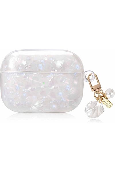 erorex For Airpods 3Rd Gen Case With Keychain Cute Black And White Flower Pattern Transparent Headphone