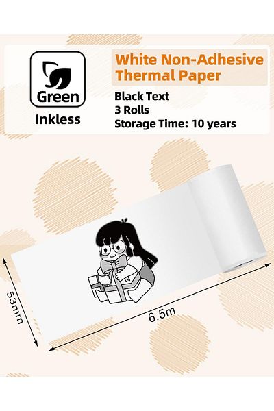 erorex T02 White Non Adhesive Thermal Paper Non Sticky Printer Paper For T02 Mini Printer 2.08 Inch X