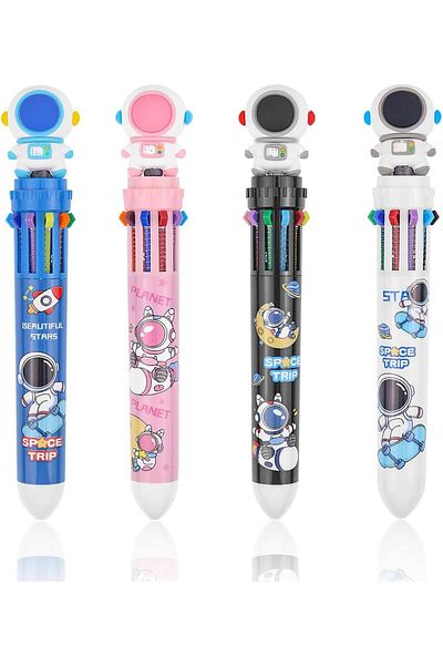 erorex 10 In 1 Multicolor Ballpoint Pen 4Pcs 0.5Mm 10 Colors Shuttle Retractable Ballpoint Pen Cartoon