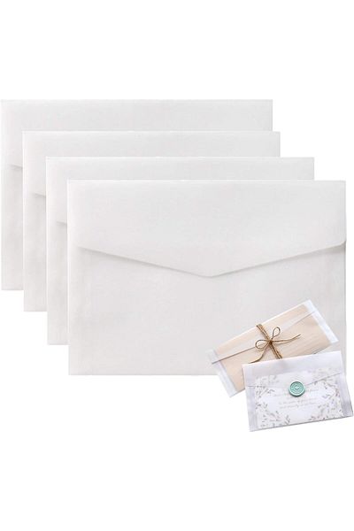 erorex 50 Pcs Invitation Envelopes White Translucent Paper Envelopes Gift Card Window Envelopes Gift Card