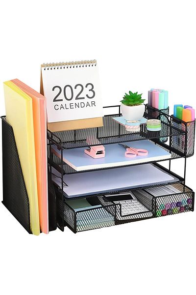 erorex Paper Letter Tray Organizer，4 Tier Office Desk Organizer With Pen Holder，Desktop File Organizer For