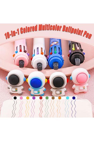 erorex 10 In 1 Multicolor Ballpoint Pen 4Pcs 0.5Mm 10 Colors Shuttle Retractable Ballpoint Pen Cartoon