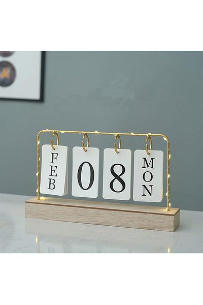 erorex 2025 Flip Wooden Perpetual Calendar Metal Desk Calendar For Daily Office Home Decor Monthly Weekly
