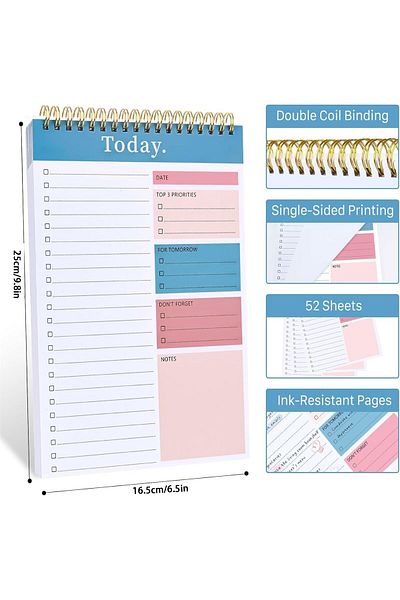 erorex To Do List Notepad 52 Sheets To Do List Notebook For Work Twin Ring Spiral Bindling Undated Daily