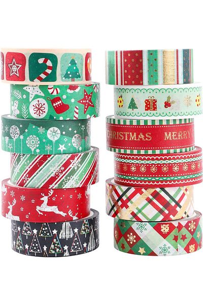 erorex Washi Tape Set Of 12 Rolls Christmas Gold Silver Washi Masking Tape Decorative Tape For