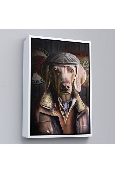 Harita Sepeti Pictură decorativă de perete pentru câine cu șapcă în ținută umană cu cadru alb