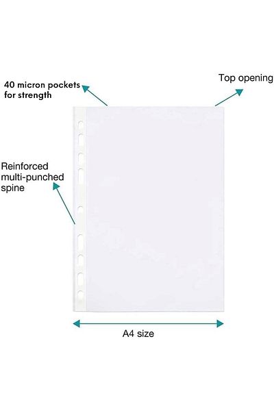 erorex A4 Transparent File 100 Pcs Clear Plastic Folder Punched Pockets For Filing Paper And Documents 40