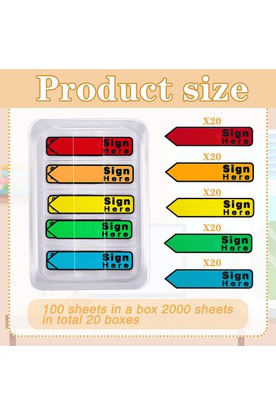 erorex 2000 Pcs 20 Packs Sign Here Flags 5 Neon Colors Sign Here Tabs Notary Supplies Sign Here Stickers