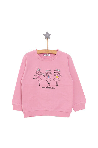 ebebek Hello Baby HelloBaby Kız Bebek Sweatshirt Şardonlu Balerin Desenli Bisiklet Yaka Uzun Kol Pembe