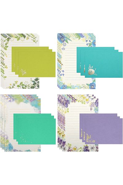 erorex Letter Paper Lined Stationery Pape Set 24 Gold Foil Stamping Letter Paper With 12 Envelopes Lined