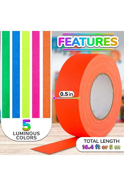 erorex Black Light Tape 16.4Ft 5 Pcs Glow In The Dark Gaffer Tape Fluorescent Duct Tape Tintas Neon Uv Tape