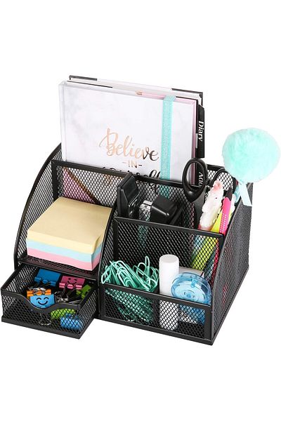 erorex Mesh Desk Organizer Desktop Office Supplies Multi Functional Caddy Pen Holder Stationery With 6