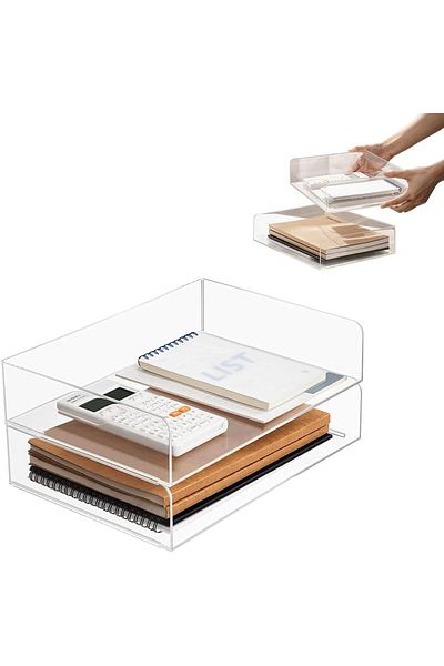 erorex Paper Organizer Tray 2 Tier Acrylic Paper Letter Tray Stackable Transparent Desktop Document
