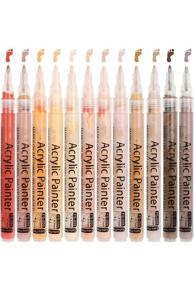 erorex Art Markers Set Of 12 Acrylic Paint Pens Skin Colors Paint Markers For Rocks Canvas Tiles Glass
