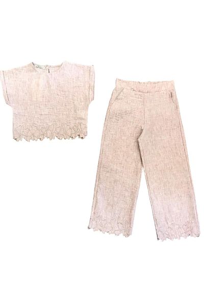 Little Star Girl's Floral Embroidered Linen Set