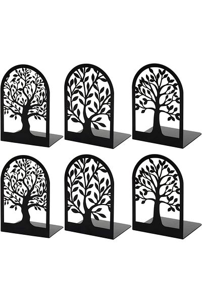 erorex Book Ends Metal Bookends For Shelves Decorative Tree Stopper For Heavy Books Black Ends To Hold