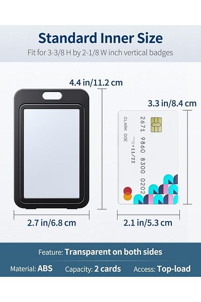 erorex 6Pcs Id Badge Holder Double Sided Windows Vertical Hard Plastic Case Black Card Protector Pouch Id