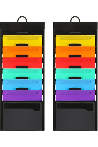 erorex Wall File Organizer A4 Size Wall File Organizer 6 Pockets Hanging File Folders Multicolor Hanging