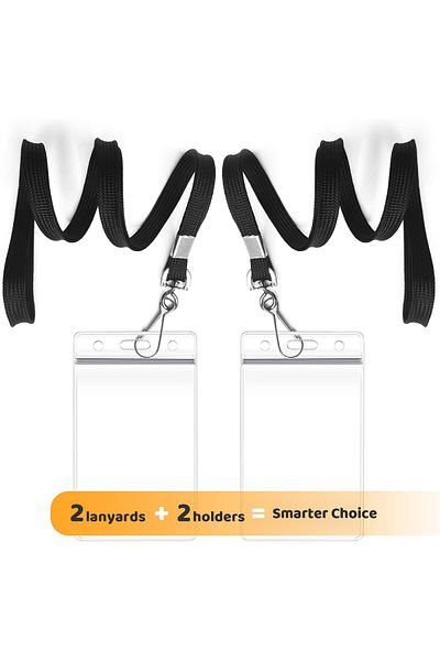 erorex 2 Pack Id Card Badge Holders With Black Durable Cruise Lanyard Vertical Waterproof Clear Extra